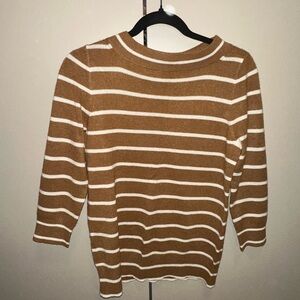 J Crew 100% Cashmere Striped Brown and White Women's Sweater Size Small